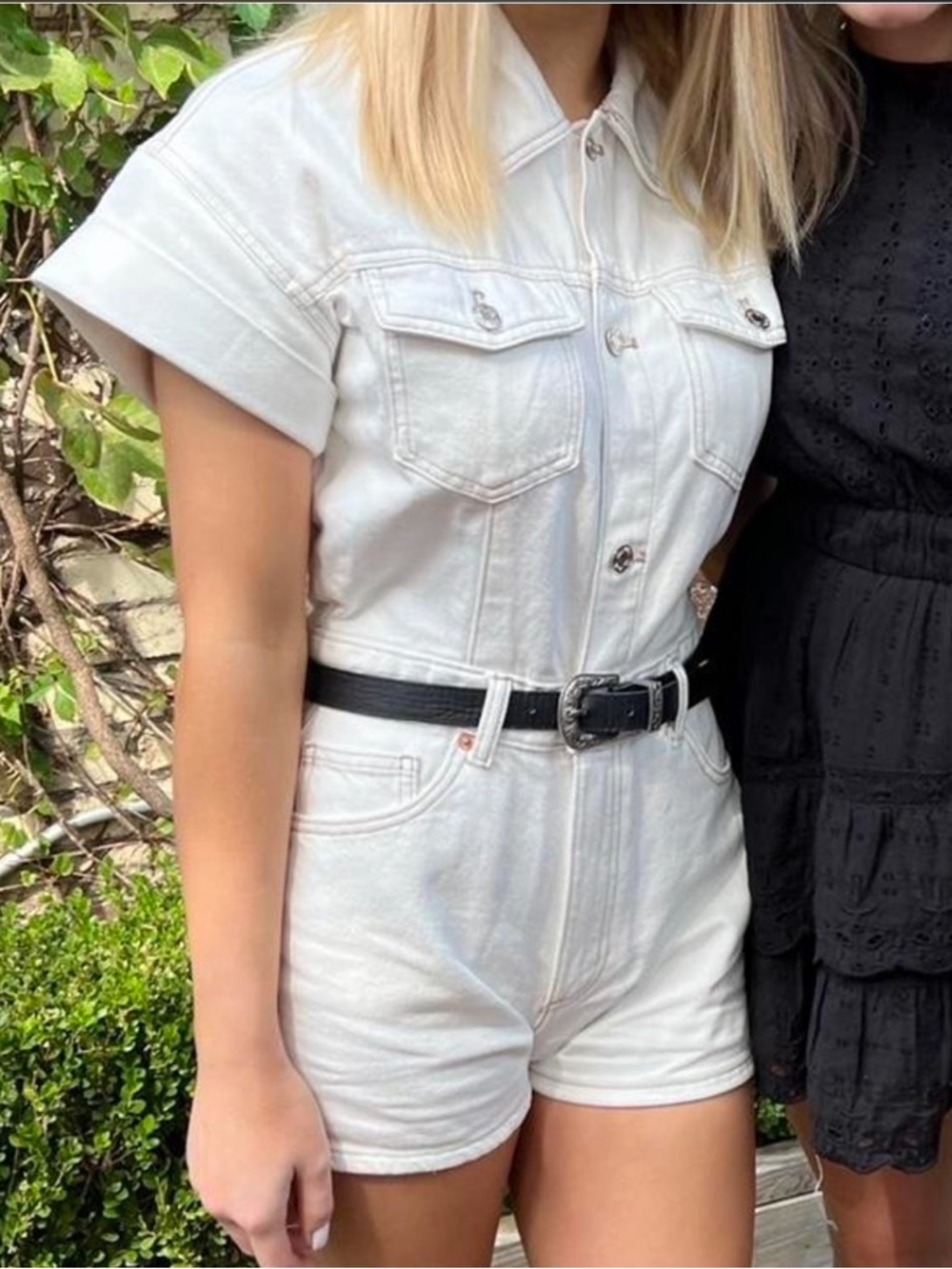 White Women's Denim Romper with Belt